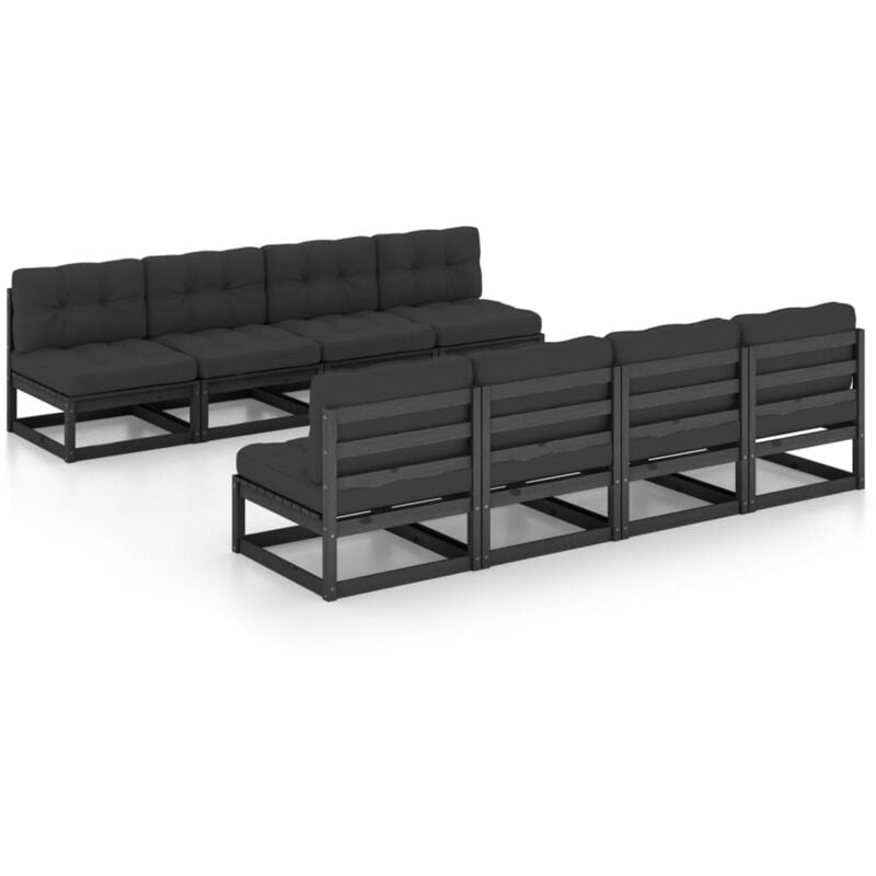 

Juego de muebles de jardín 9 pzas y cojines madera pino maciza - Negro - Vidaxl