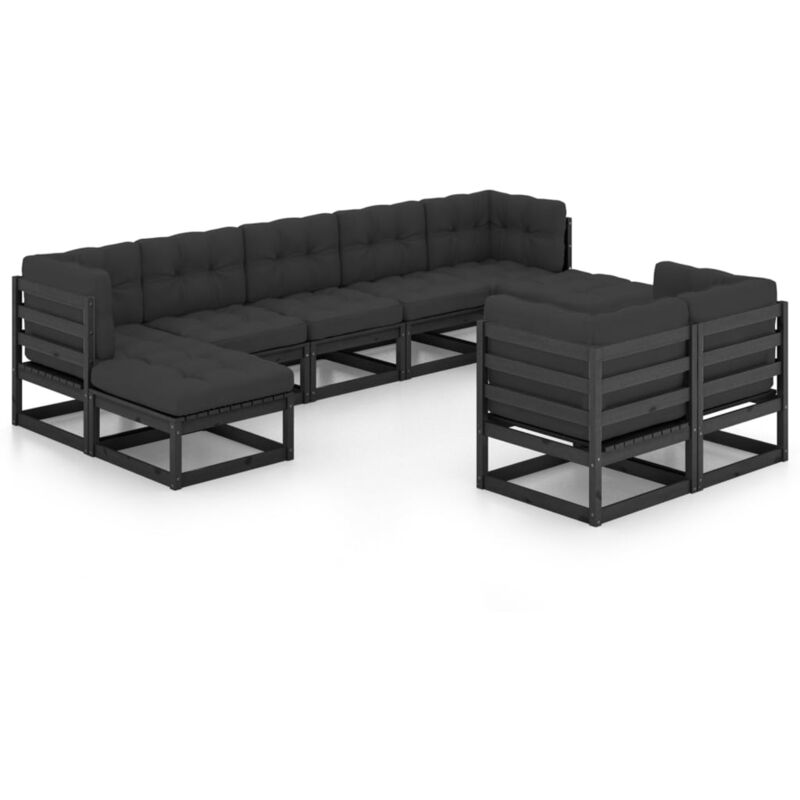 

Vidaxl - Juego de muebles de jardín 9 pzas y cojines negro madera pino - Negro
