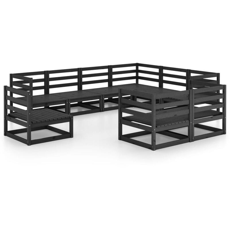 

Juego de muebles de jardín 9 pzas y cojines negro madera pino - Negro - Vidaxl