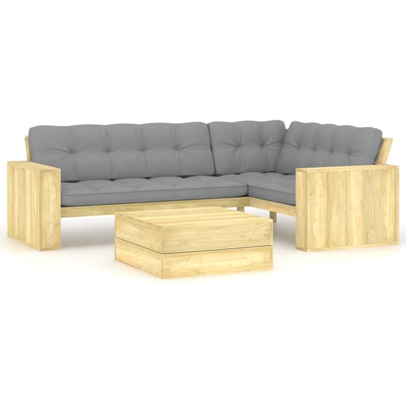 

vidaXL Juego de muebles de jardín con cojines 2 pzas pino impregnada - Gris