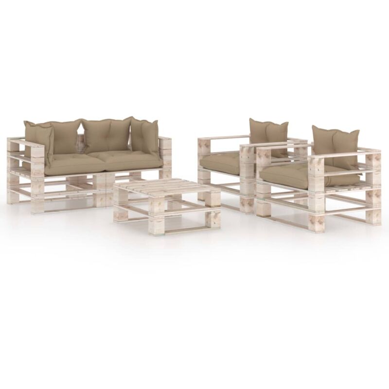 

vidaXL Juego de muebles de jardín de palés 5 pzas cojines madera pino - Beige