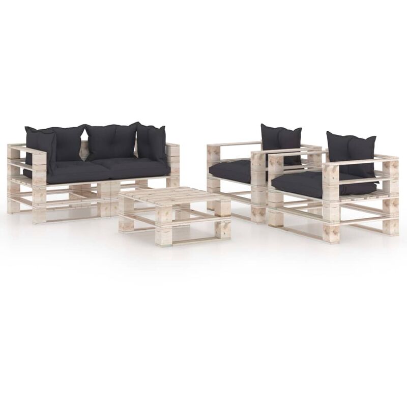 

vidaXL Juego de muebles de jardín de palés 5 pzas cojines madera pino - Antracita