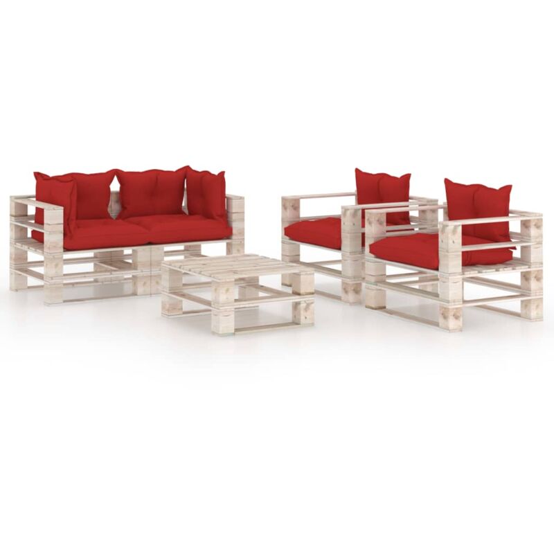 

vidaXL Juego de muebles de jardín de palés 5 pzas cojines madera pino - Rojo