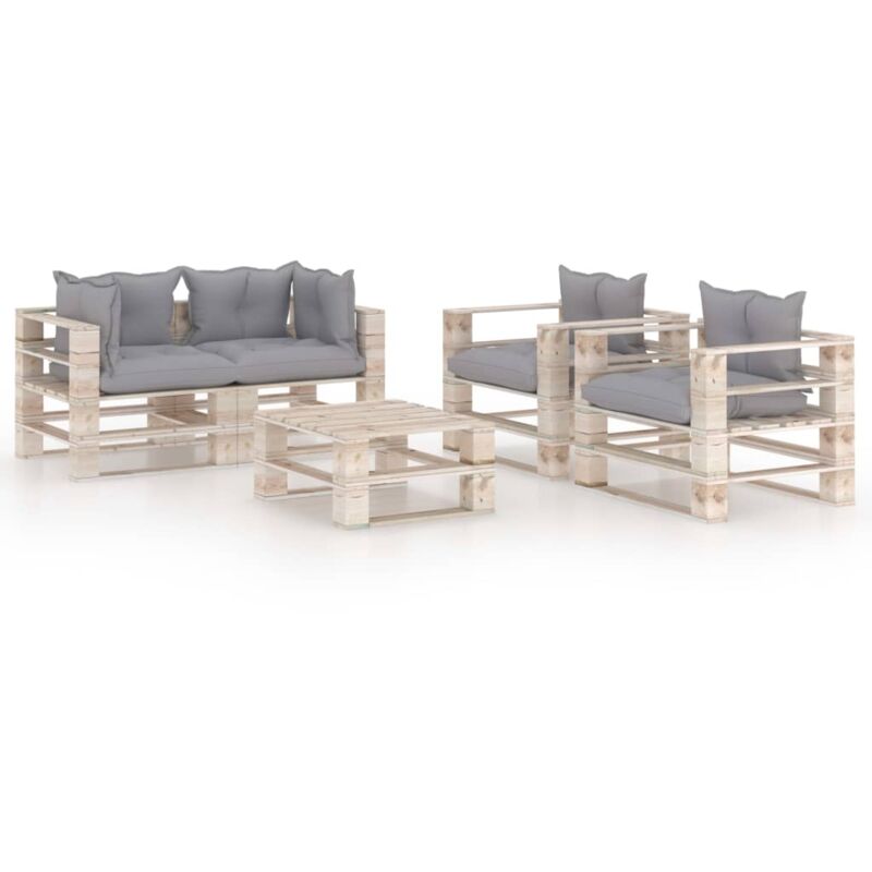 

vidaXL Juego de muebles de jardín de palés 5 pzas cojines madera pino - Gris