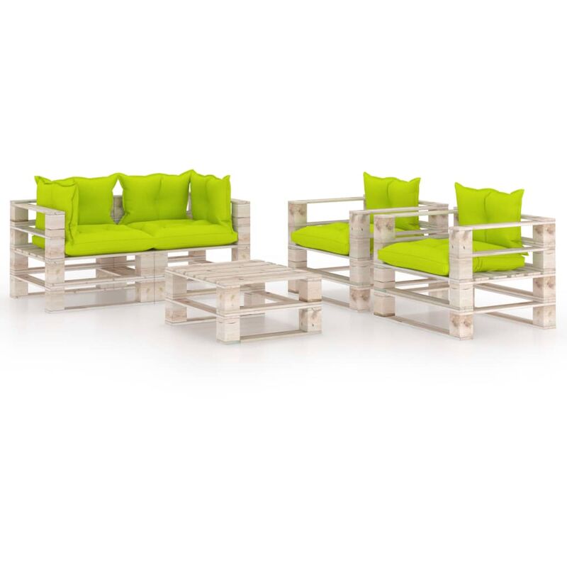 

vidaXL Juego de muebles de jardín de palés 5 pzas cojines madera pino - Verde