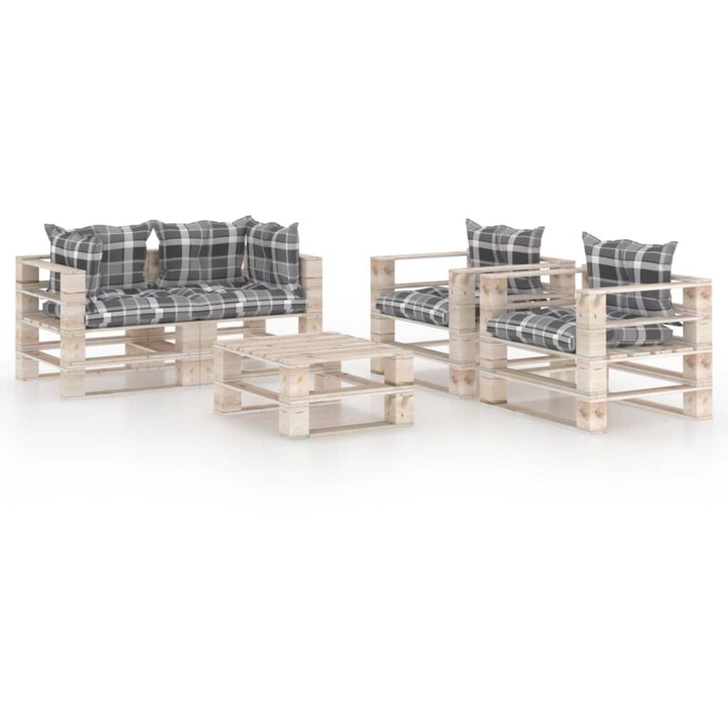 

vidaXL Juego de muebles de jardín de palés 5 pzas cojines madera pino - Negro