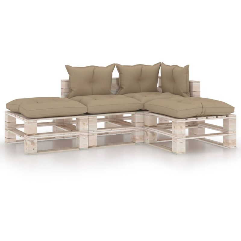 

vidaXL Juego de muebles de jardín de palets 4 pzas cojines madera pino - Beige