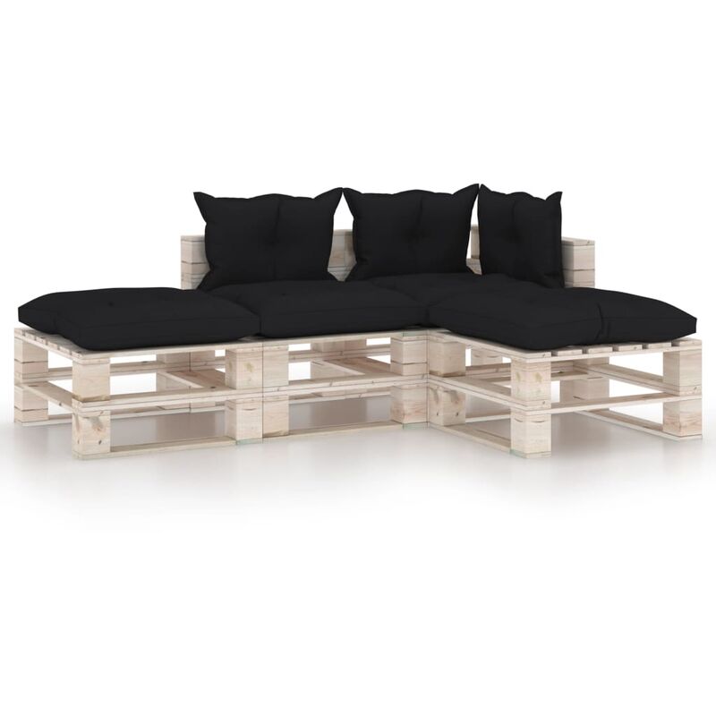

vidaXL Juego de muebles de jardín de palets 4 pzas cojines madera pino - Negro
