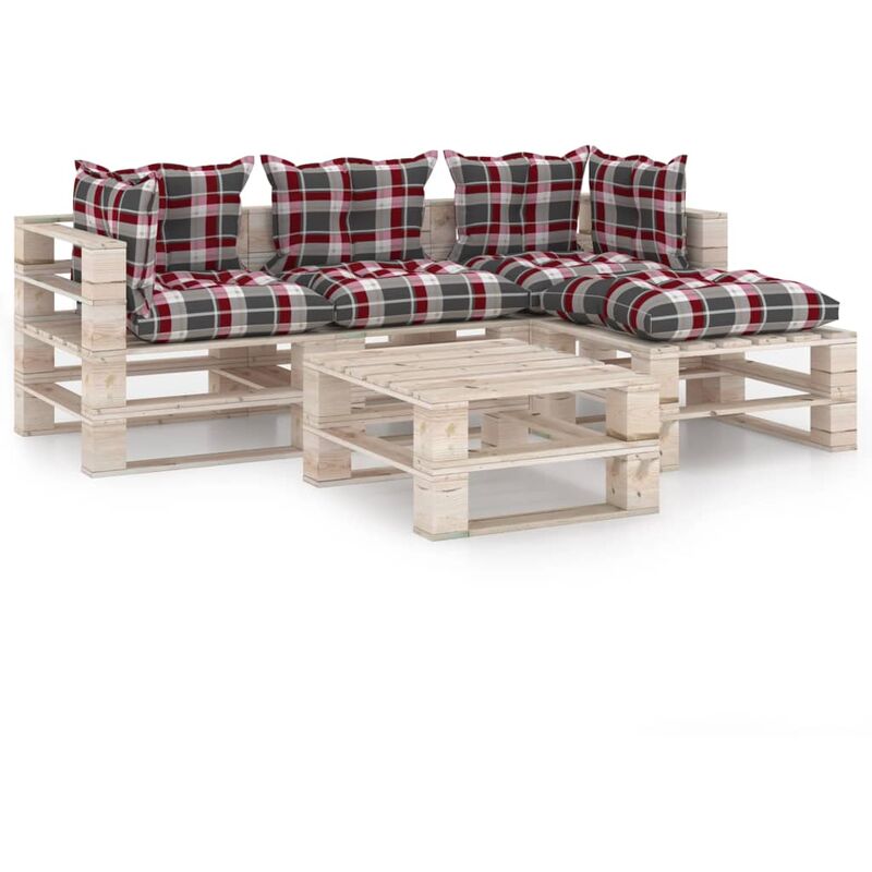 

vidaXL Juego de muebles de jardín de palets 5 pzas cojines madera pino - Multicolor