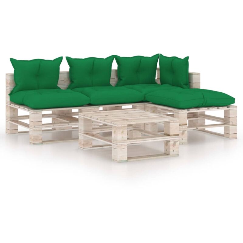

vidaXL Juego de muebles de jardín de palets 5 pzas cojines madera pino - Verde
