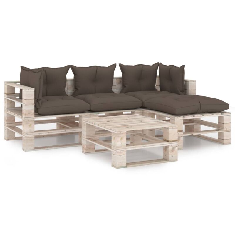 

vidaXL Juego de muebles de jardín de palets 5 pzas cojines madera pino - Gris Topo