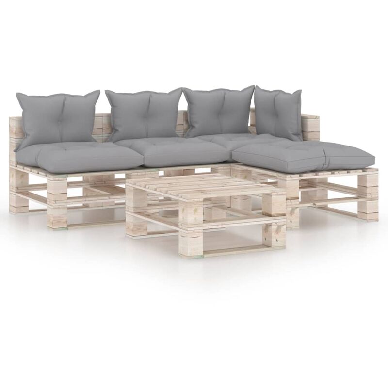 

Juego de muebles de jardín de palets 5 pzas cojines madera pino - Gris - Vidaxl