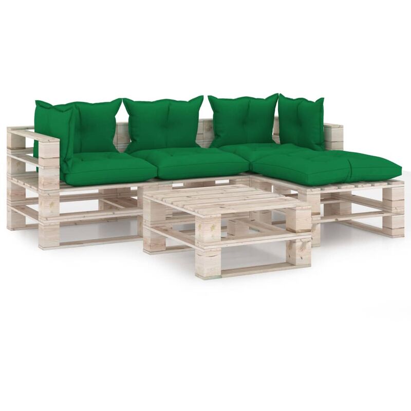 

vidaXL Juego de muebles de jardín de palets 5 pzas cojines madera pino - Verde