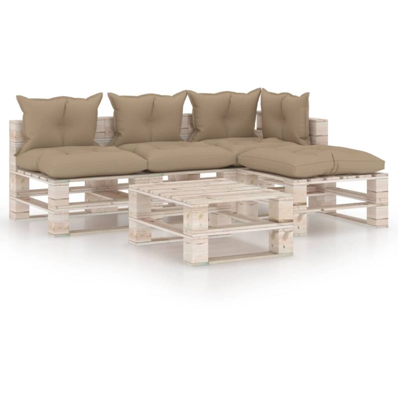 

vidaXL Juego de muebles de jardín de palets 5 pzas cojines madera pino - Beige