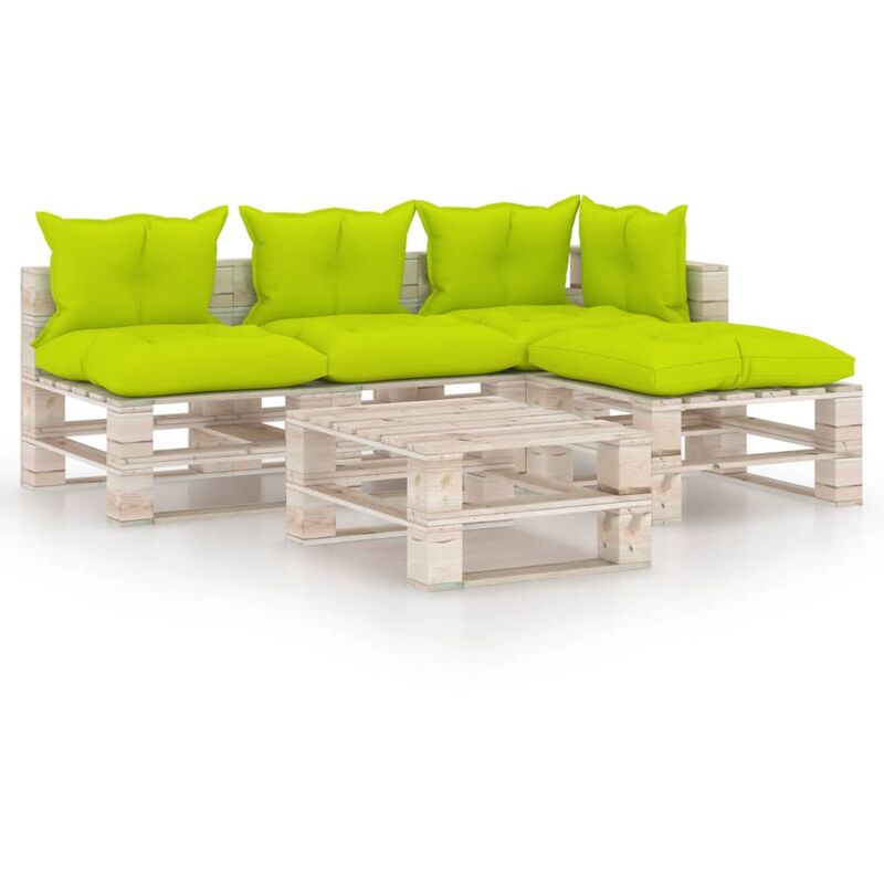 

vidaXL Juego de muebles de jardín de palets 5 pzas cojines madera pino - Verde