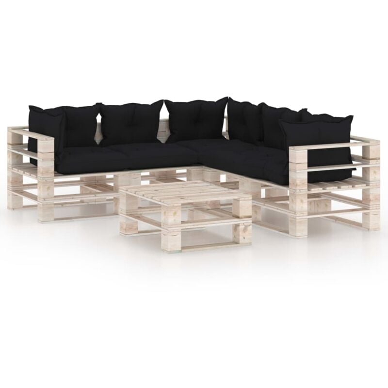 

vidaXL Juego de muebles de jardín de palets 6 pzas cojines madera pino - Negro