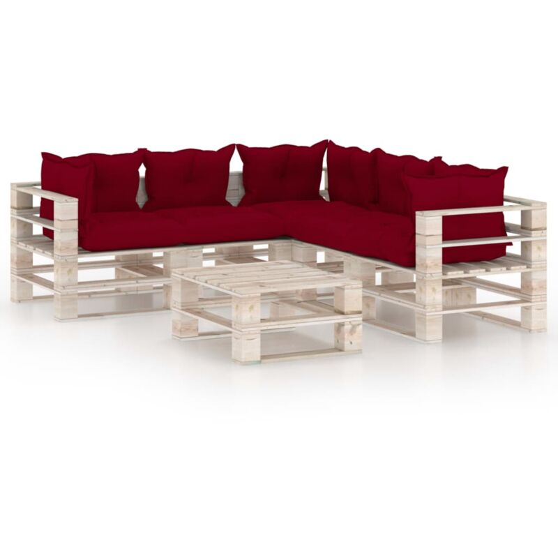 

vidaXL Juego de muebles de jardín de palets 6 pzas cojines madera pino - Rojo