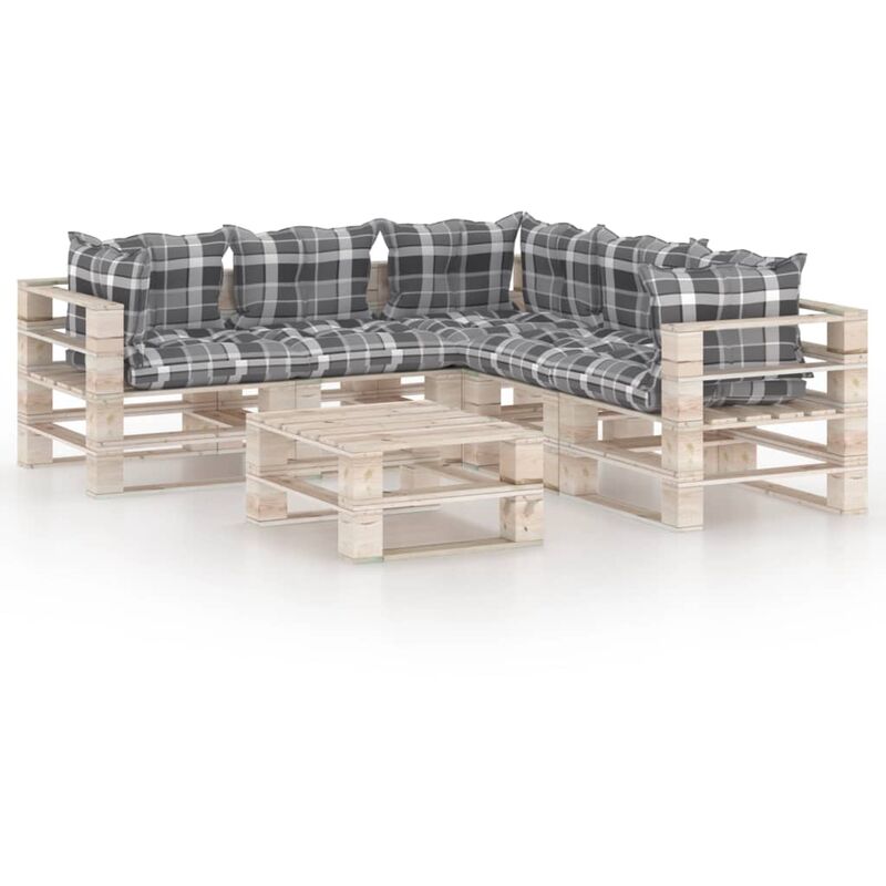 

vidaXL Juego de muebles de jardín de palets 6 pzas cojines madera pino - Marrón