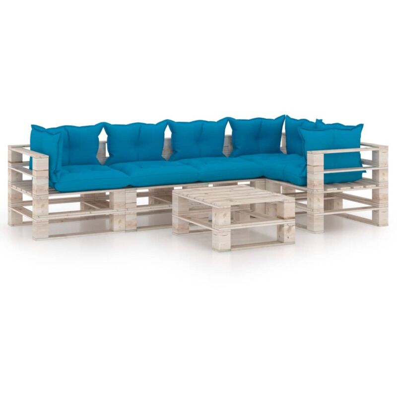 

vidaXL Juego de muebles de jardín de palets 6 pzas cojines madera pino - Azul