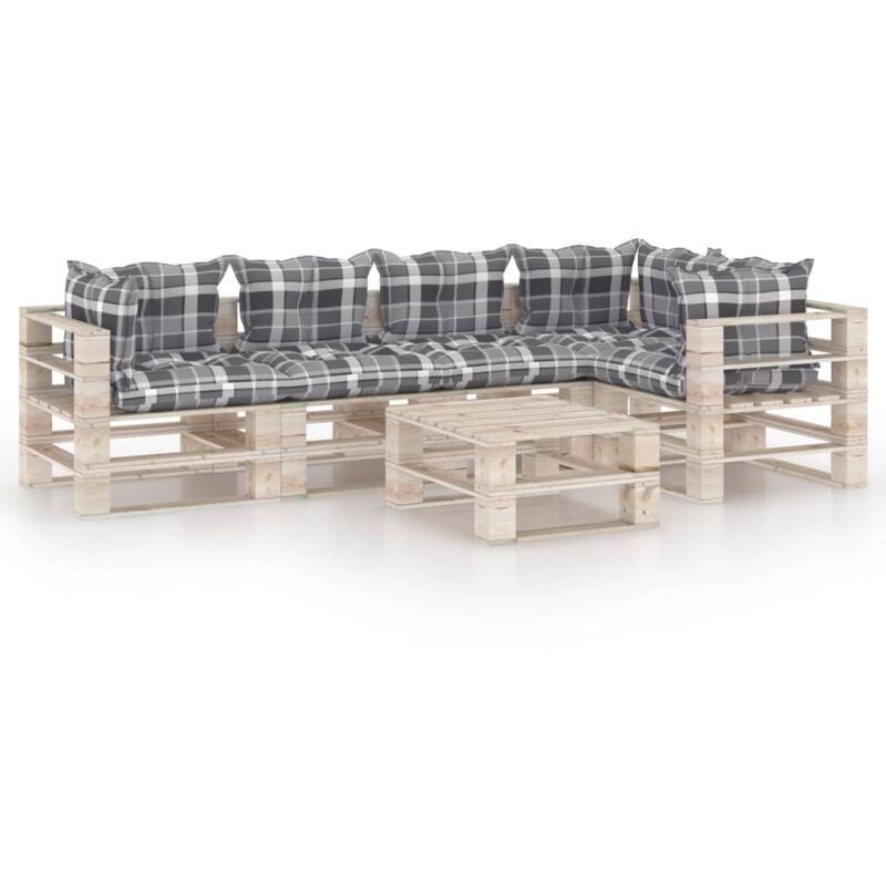 

vidaXL Juego de muebles de jardín de palets 6 pzas cojines madera pino - Marrón