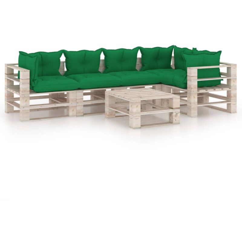 

vidaXL Juego de muebles de jardín de palets 6 pzas cojines madera pino - Verde