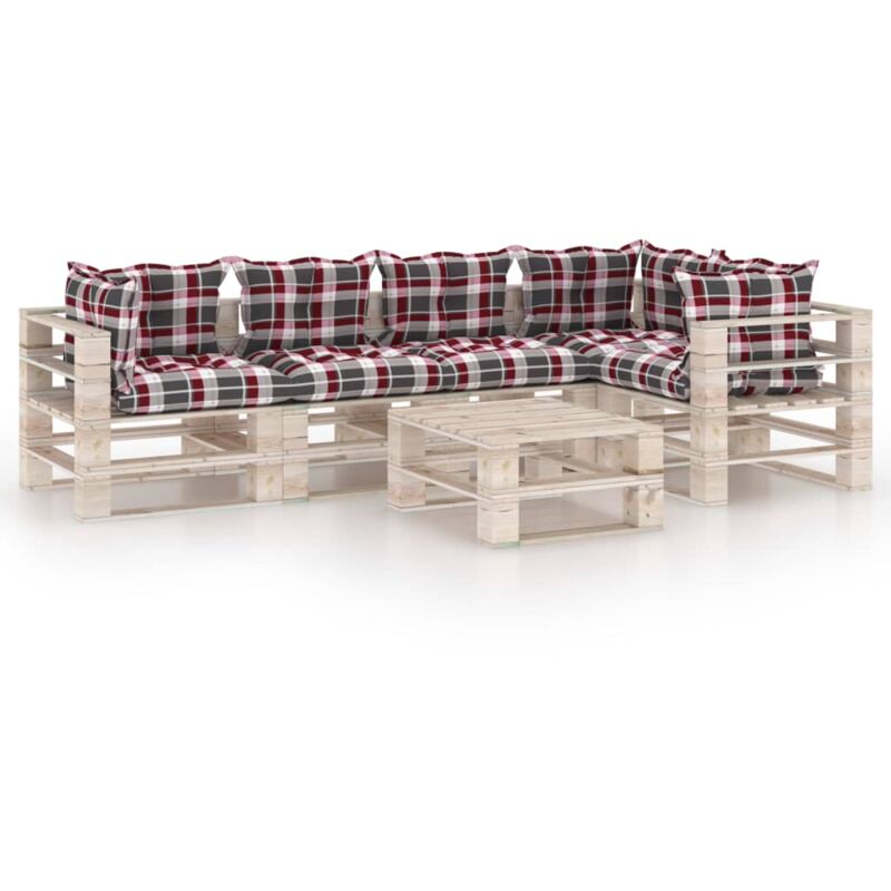 

vidaXL Juego de muebles de jardín de palets 6 pzas cojines madera pino - Marrón