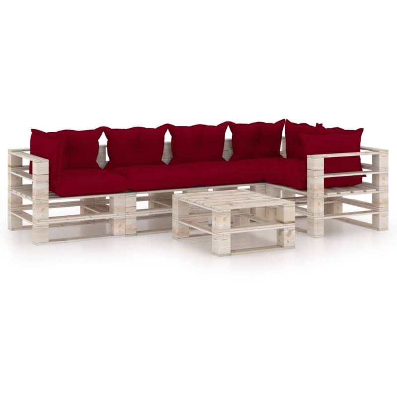 

vidaXL Juego de muebles de jardín de palets 6 pzas cojines madera pino - Rojo