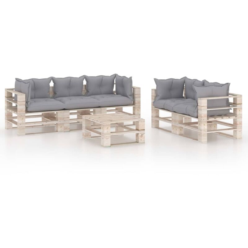 

vidaXL Juego de muebles de jardín de palets 6 pzas cojines madera pino - Gris