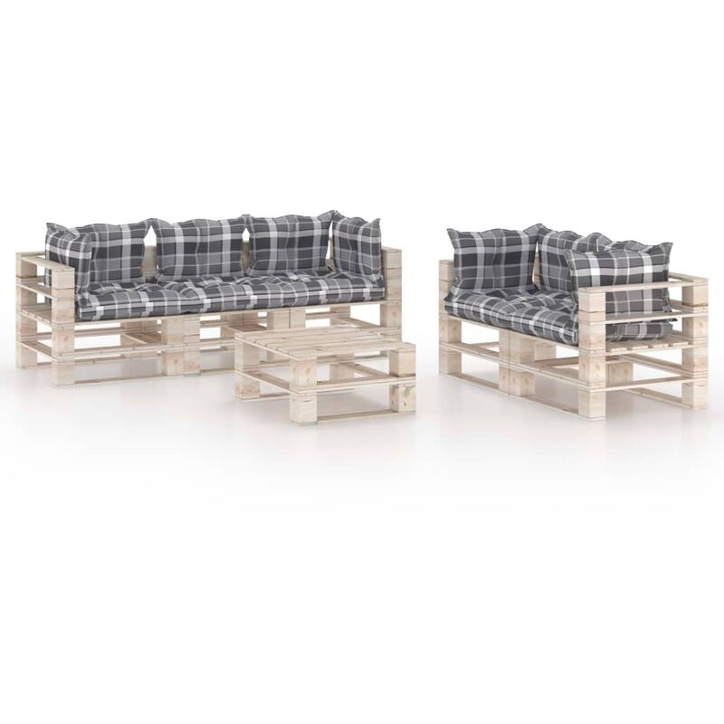 

vidaXL Juego de muebles de jardín de palets 6 pzas cojines madera pino - Marrón