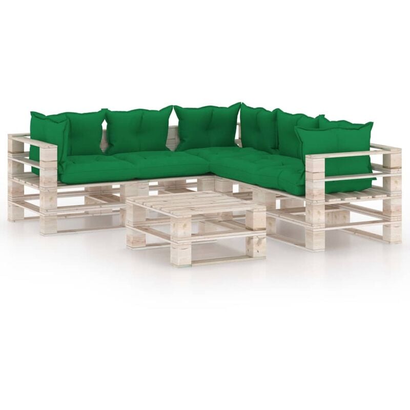 

vidaXL Juego de muebles de jardín de palets 6 pzas cojines madera pino - Verde