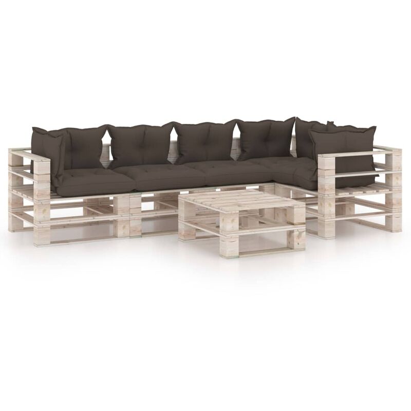

vidaXL Juego de muebles de jardín de palets 6 pzas cojines madera pino - Marrón
