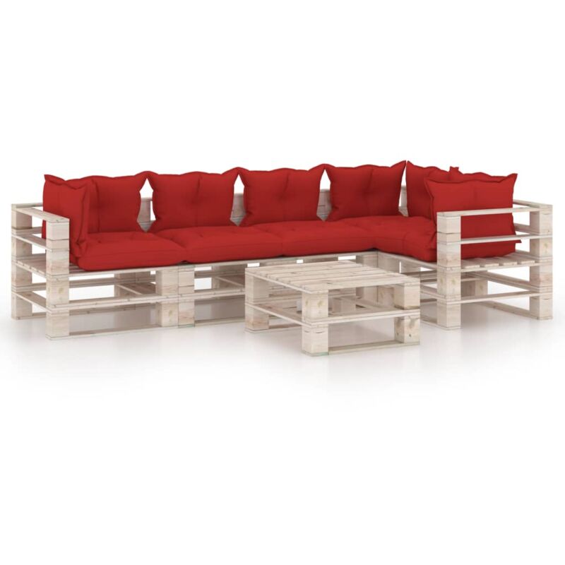 

vidaXL Juego de muebles de jardín de palets 6 pzas cojines madera pino - Rojo