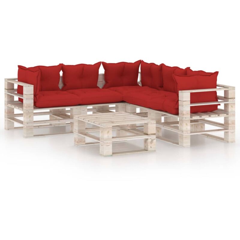 

vidaXL Juego de muebles de jardín de palets 6 pzas cojines madera pino - Rojo