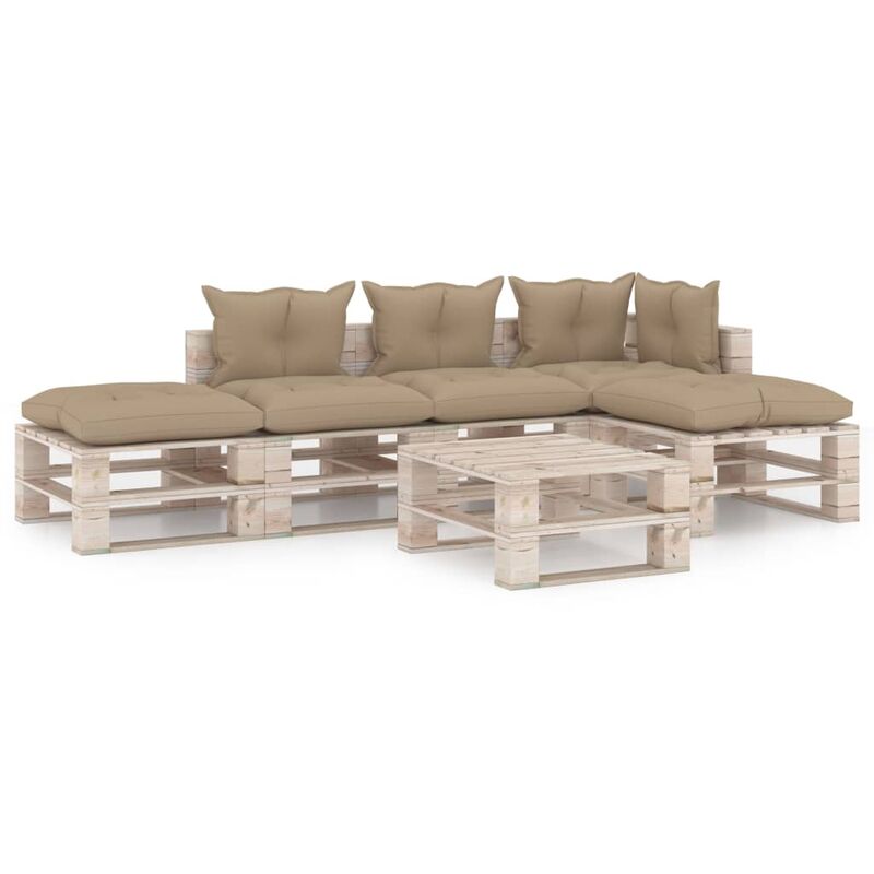 

vidaXL Juego de muebles de jardín de palets 6 pzas cojines madera pino - Beige