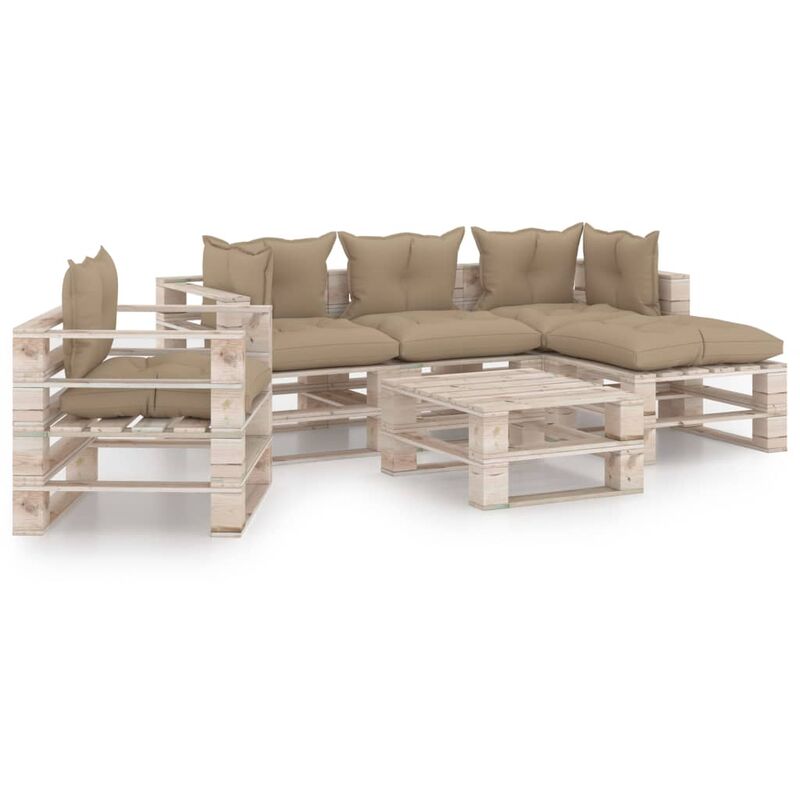 

vidaXL Juego de muebles de jardín de palets 6 pzas cojines madera pino - Beige