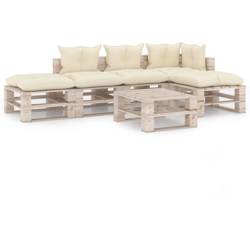 

vidaXL Juego de muebles de jardín de palets 6 pzas cojines madera pino - Crema