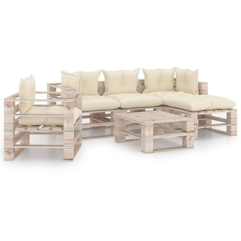 

vidaXL Juego de muebles de jardín de palets 6 pzas cojines madera pino - Crema