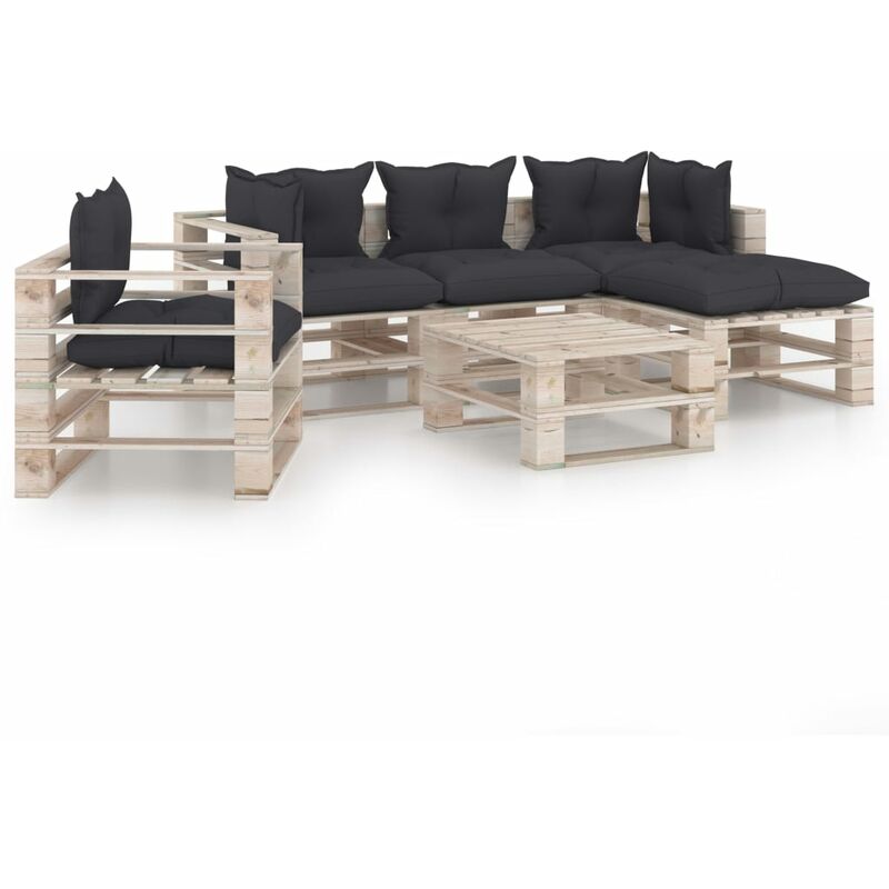 

vidaXL Juego de muebles de jardín de palets 6 pzas cojines madera pino - Antracita