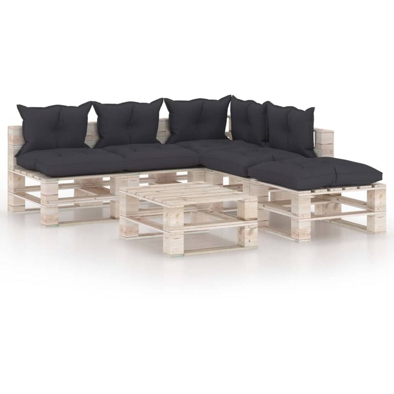 

vidaXL Juego de muebles de jardín de palets 6 pzas cojines madera pino - Antracita