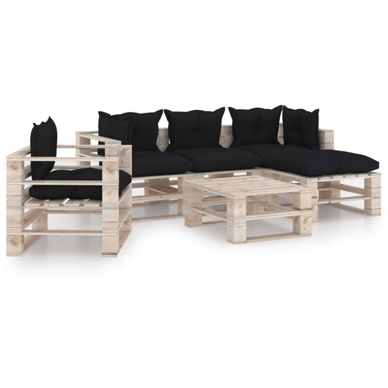 

vidaXL Juego de muebles de jardín de palets 6 pzas cojines madera pino - Negro