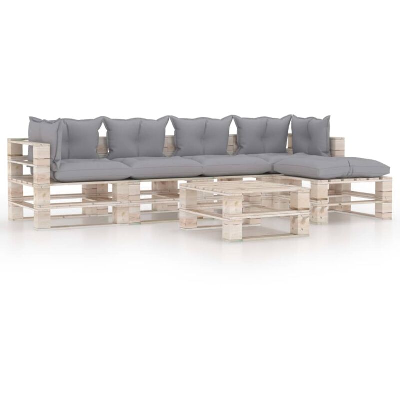 

Juego de muebles de jardín de palets 6 pzas cojines madera pino - Gris - Vidaxl