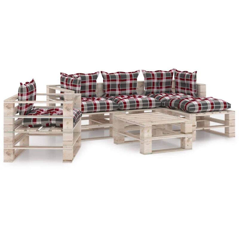 

vidaXL Juego de muebles de jardín de palets 6 pzas cojines madera pino - Multicolor