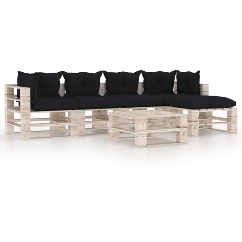 

vidaXL Juego de muebles de jardín de palets 6 pzas cojines madera pino - Negro
