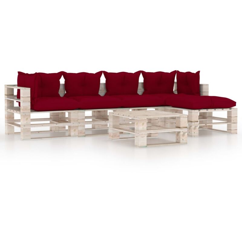 

vidaXL Juego de muebles de jardín de palets 6 pzas cojines madera pino - Rojo