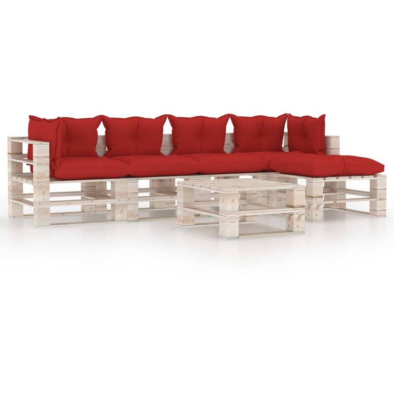 

vidaXL Juego de muebles de jardín de palets 6 pzas cojines madera pino - Rojo