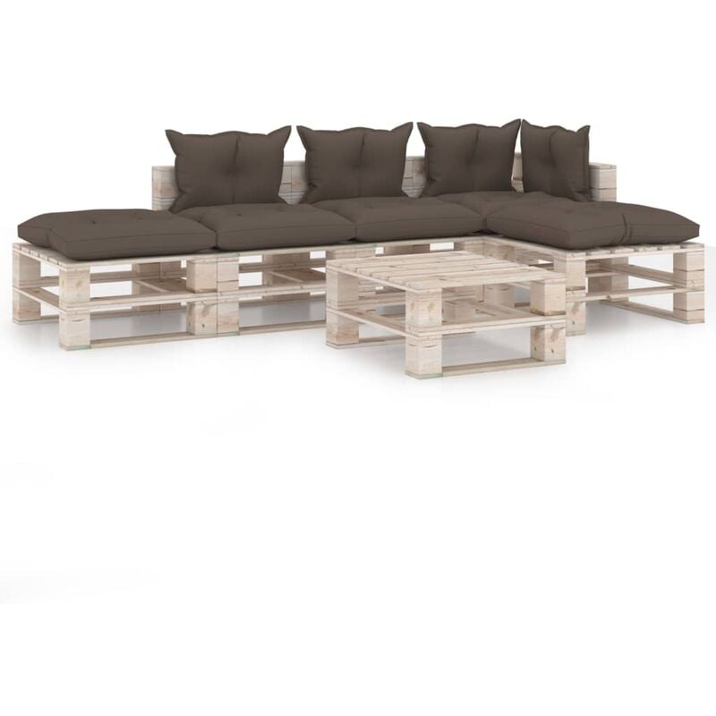 

vidaXL Juego de muebles de jardín de palets 6 pzas cojines madera pino - Gris Topo