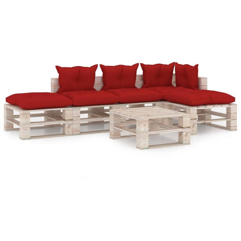 

vidaXL Juego de muebles de jardín de palets 6 pzas cojines madera pino - Rojo