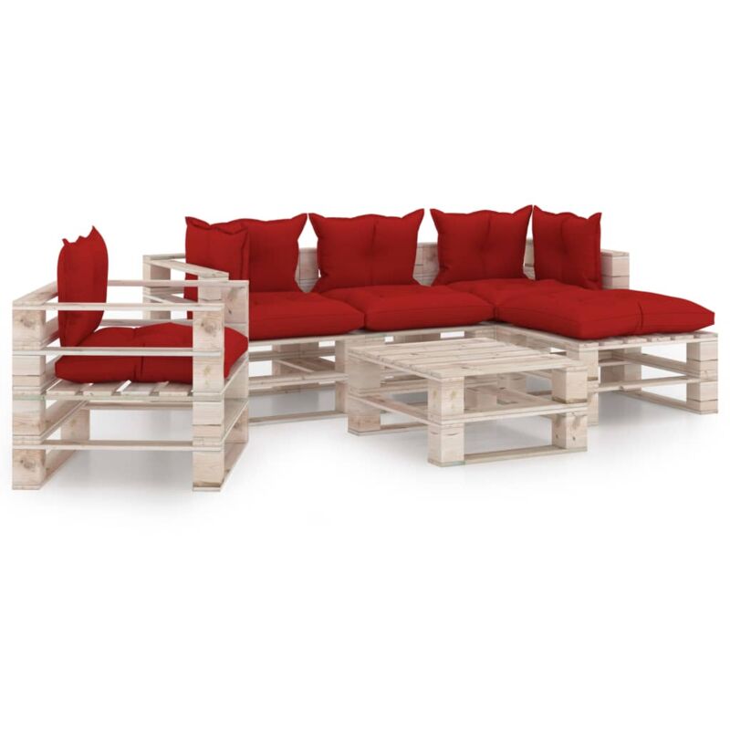 

vidaXL Juego de muebles de jardín de palets 6 pzas cojines madera pino - Rojo
