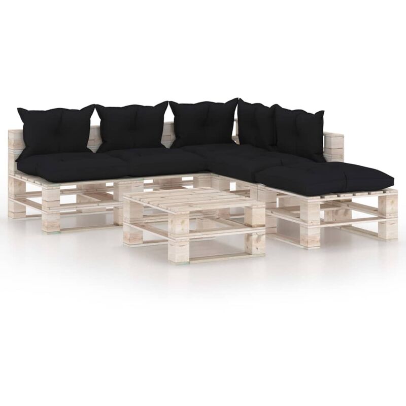 

vidaXL Juego de muebles de jardín de palets 6 pzas cojines madera pino - Negro