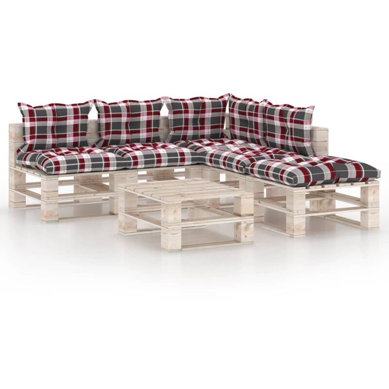 

vidaXL Juego de muebles de jardín de palets 6 pzas cojines madera pino - Multicolor